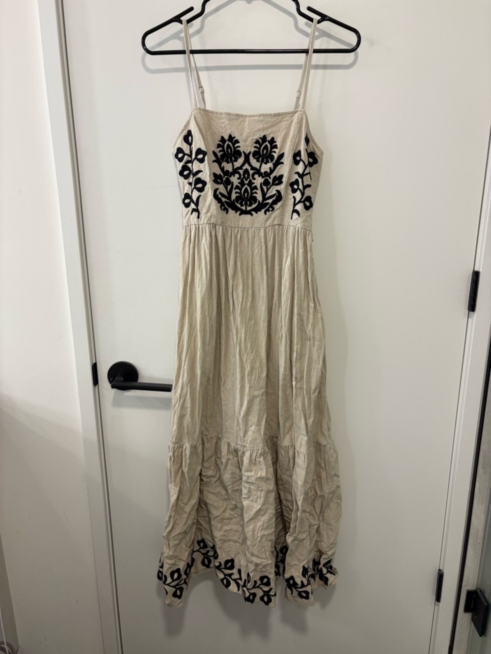 Lucky Brand Cream Maxi Dress with Black Embroidered Bodice